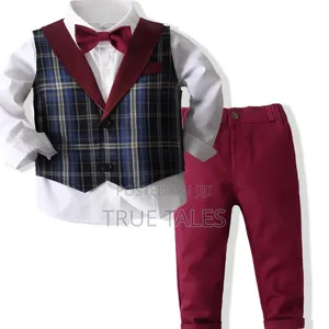 Toddler Boys Plaid Striped Waistcoat,Shirt Trousers 3pcs Set