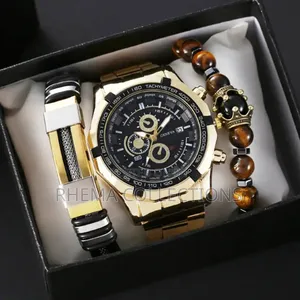 Geneva Luxury Quartz Fadeless Steel 3pcs Wrist Watch Set