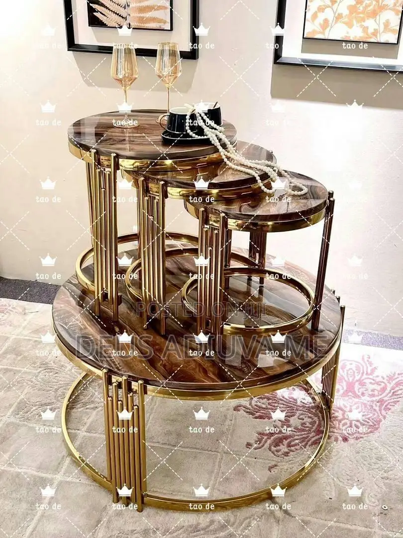 Coffee Table With Marble Top and 3 Side Stools