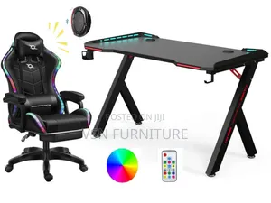 Gaming Chair With Footrest and Gaming Desk With Led Lights