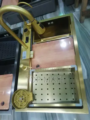 2 Button Golden Hand Made Kitchen Sink 0052