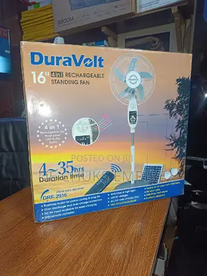 Dura Volt 16"Inch Solar Rechargeable Standing Fan/Ac/Dc 4in1
