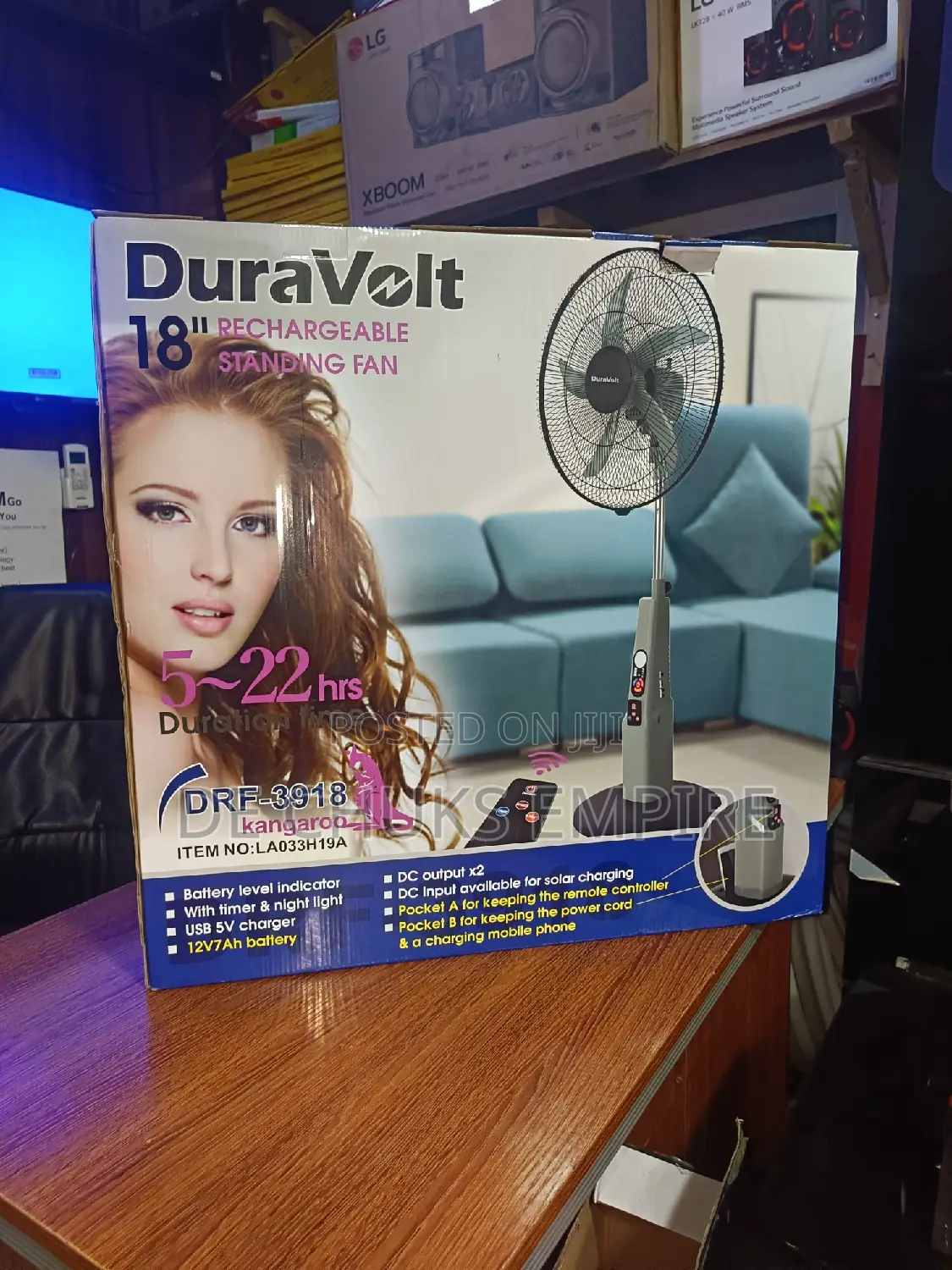 Duravolt Rechargeable Standing Fan 18" With Remote Control