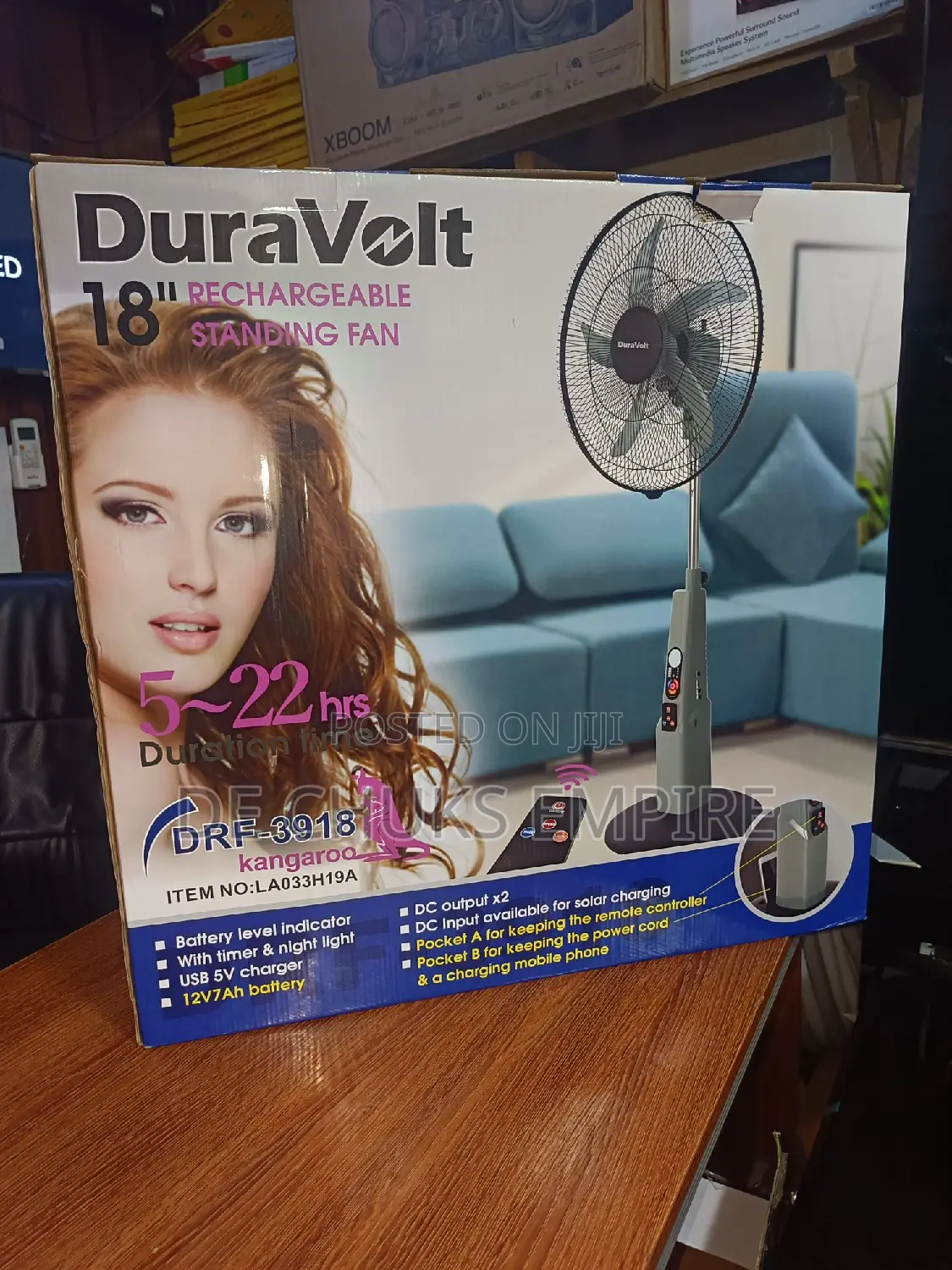 Duravolt Rechargeable Standing Fan 18" With Remote Control