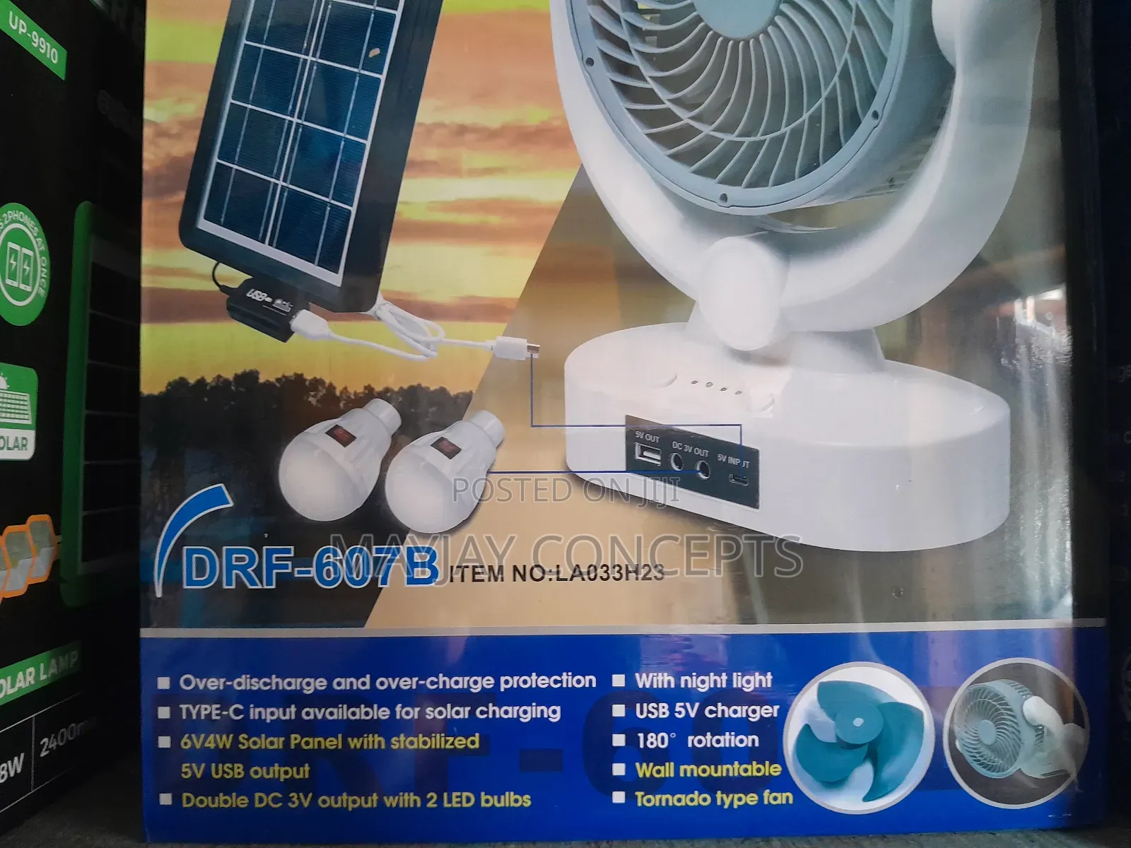 7" 3-in-1 Duravolt Table Rechargeable Fan+Panel+2bulbs