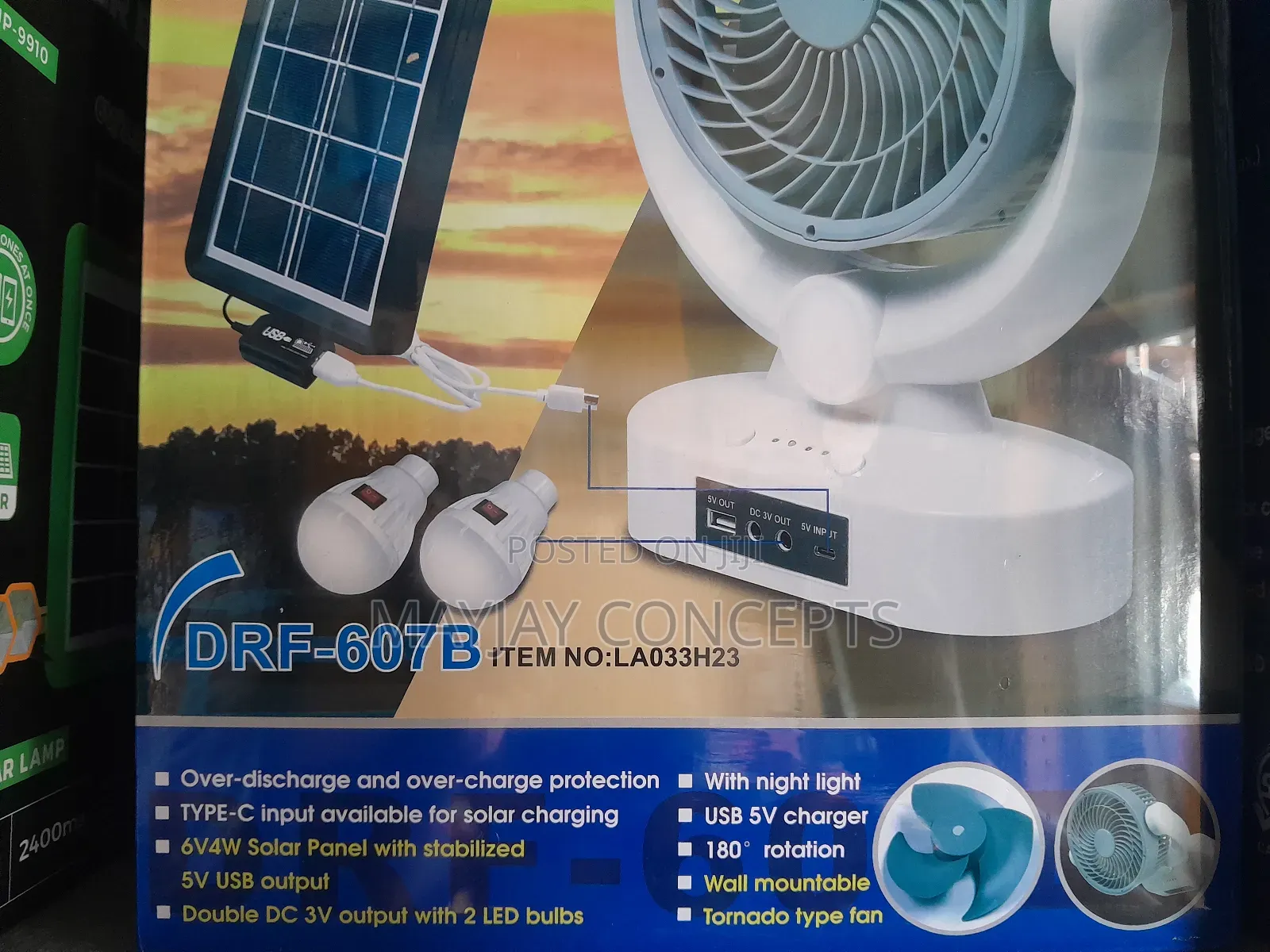 7" 3-in-1 Duravolt Table Rechargeable Fan+Panel+2bulbs