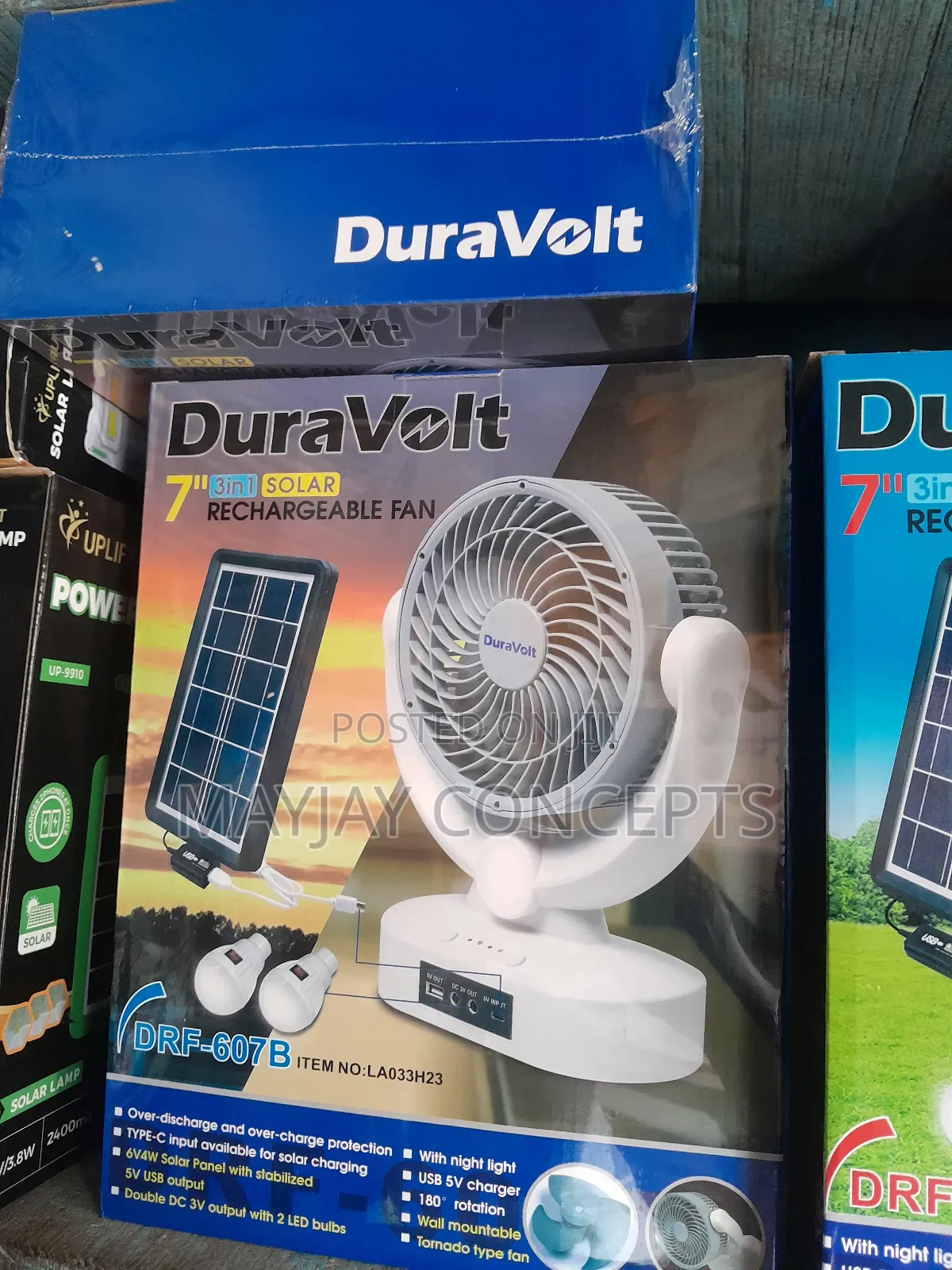 7" 3-in-1 Duravolt Table Rechargeable Fan+Panel+2bulbs