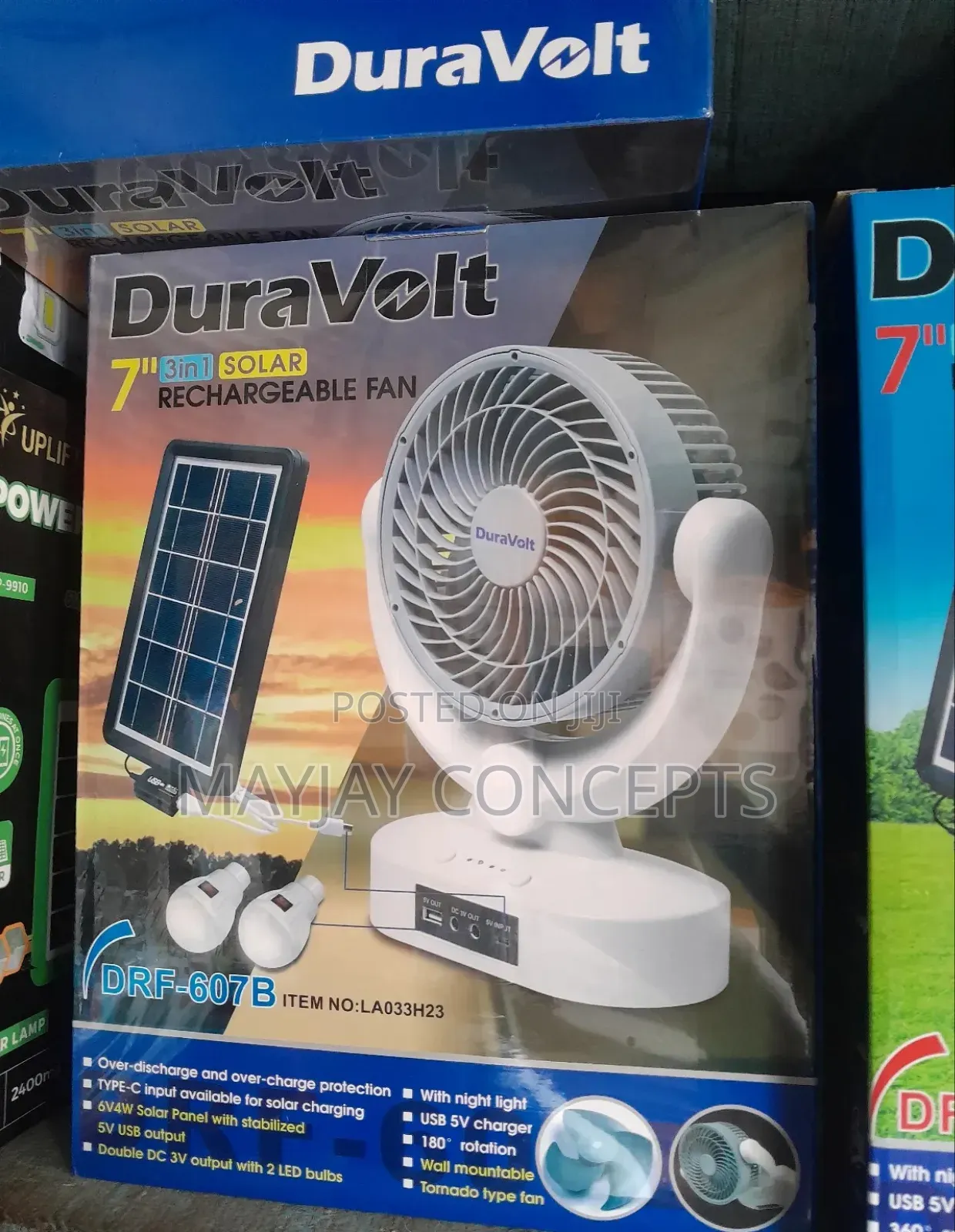 7" 3-in-1 Duravolt Table Rechargeable Fan+Panel+2bulbs