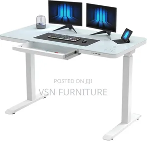 Glass Electric Adjustable Desk With Charging Plug
