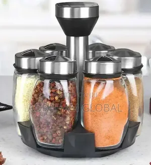 7pcs Spice Jar Set Rack Glass Organizer Rotating Glass
