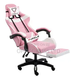Pink Swivel Gaming Chair With Footrest