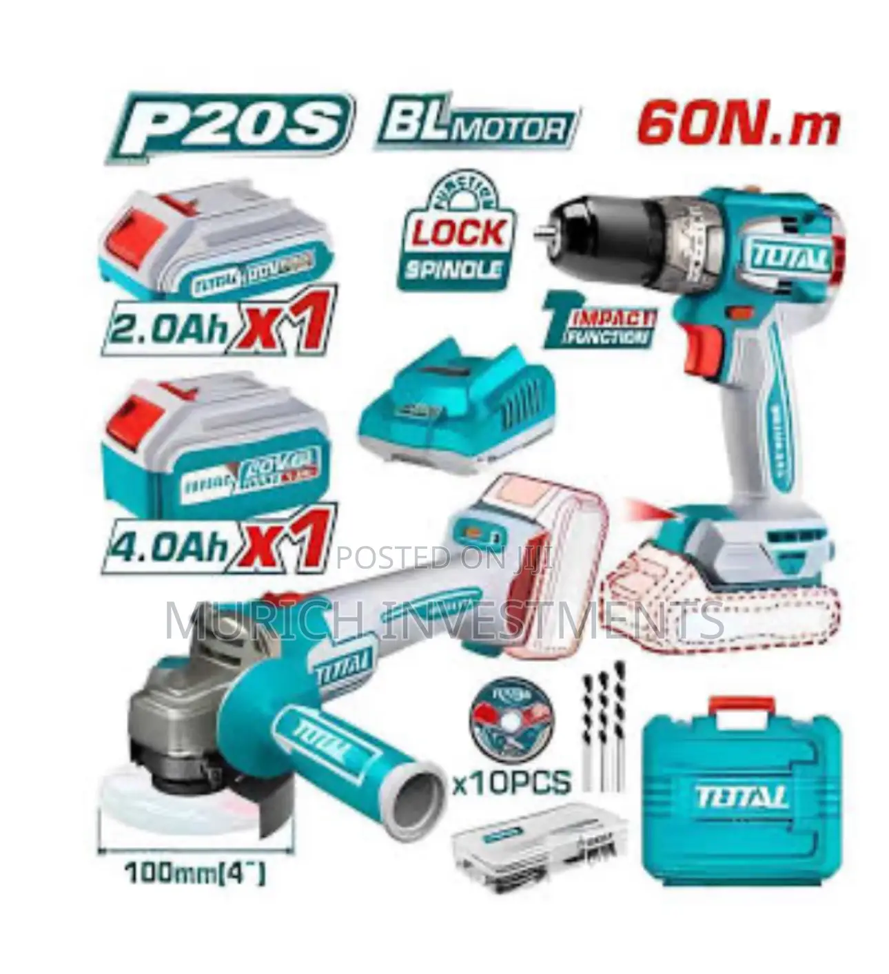 Li-Ion Cordless 2 PCS Combo Kit Grinder and Drill