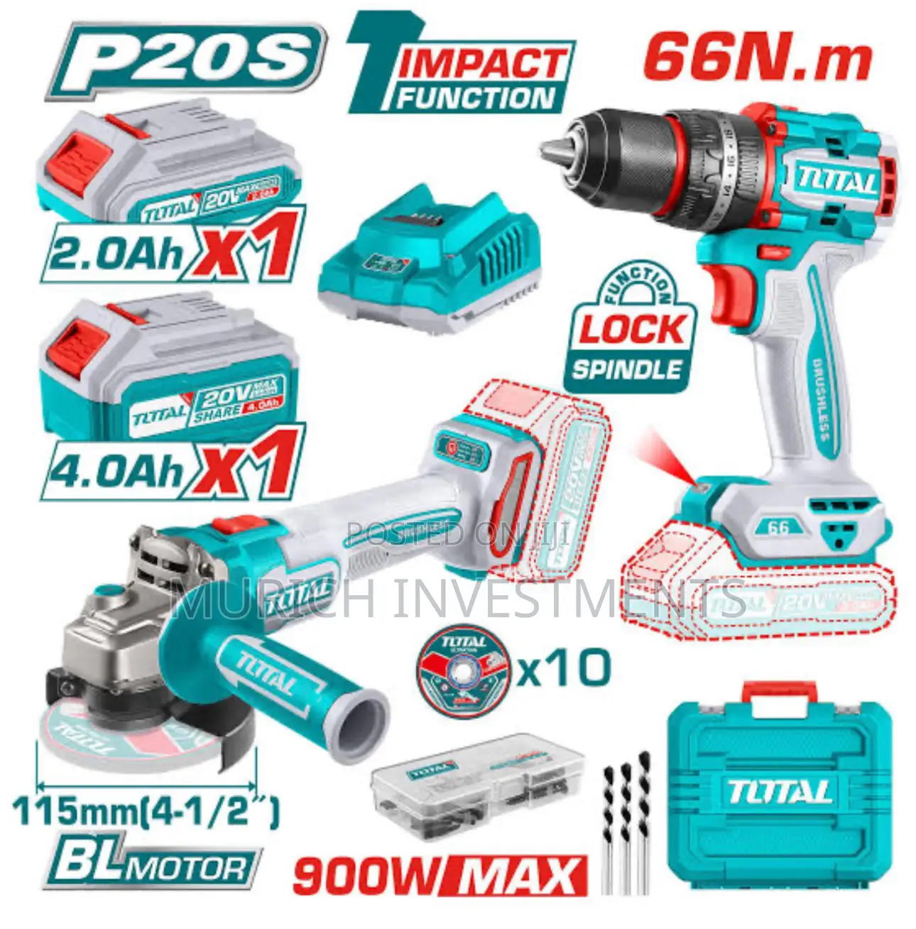 Li-Ion Cordless 2 PCS Combo Kit Grinder and Drill