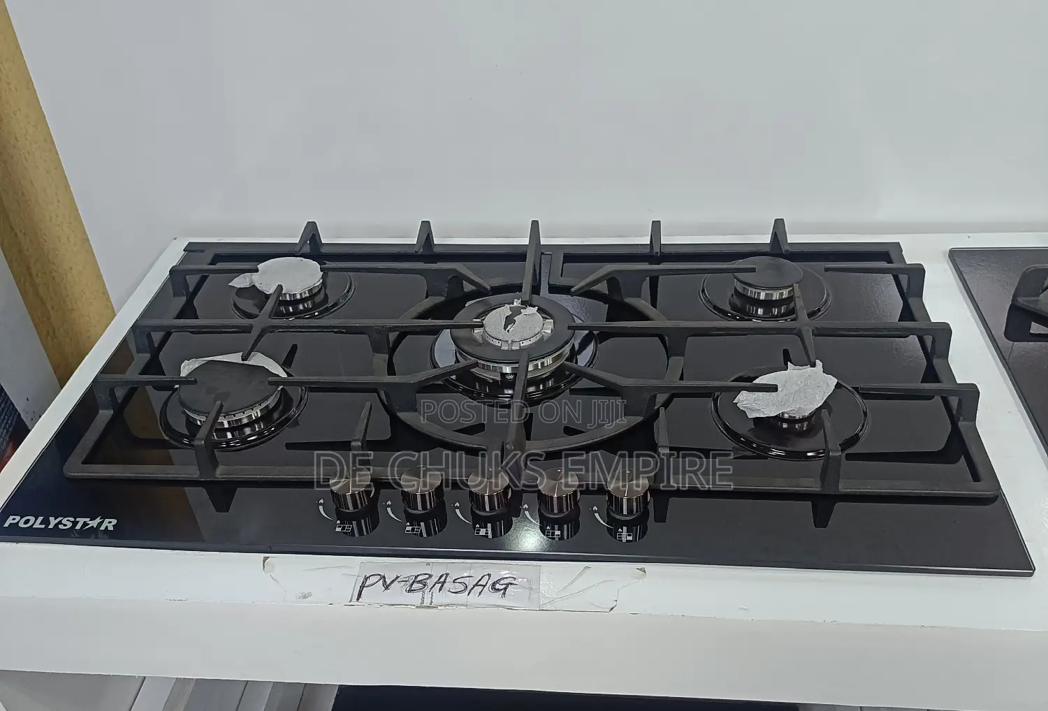 Polystar 90CM 5burner Gas Hob With Auto Ignition-Black Glass