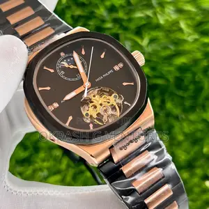 Patek Philippe Automatic Rose Gold/Black Chain Watch