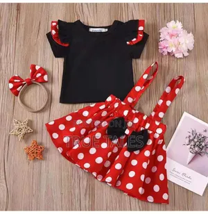 Toddler Girls Polka Dot 3 In 1 Top, Pinafore Hairband Set