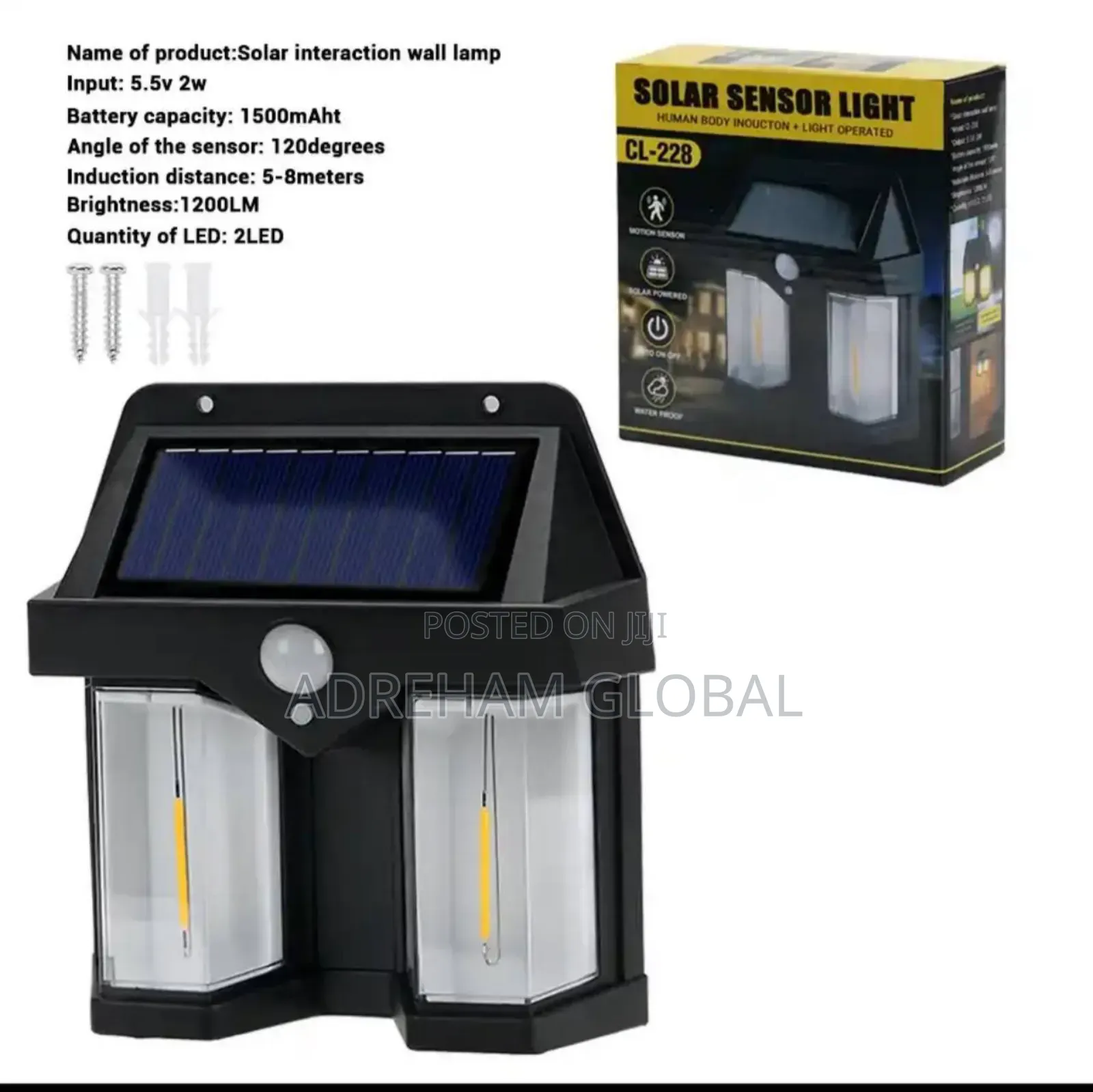 Outdoor Solar Wall Light Dual Bulb Motion Sensor Light