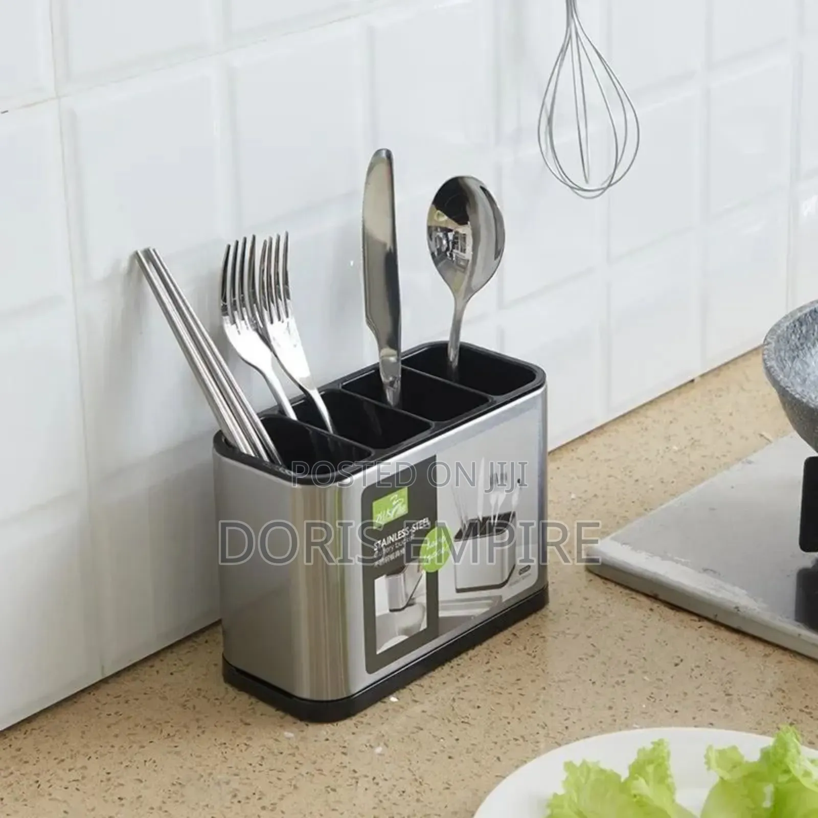 Stainless 4 Compartment Cutlery Rack With Drainer.