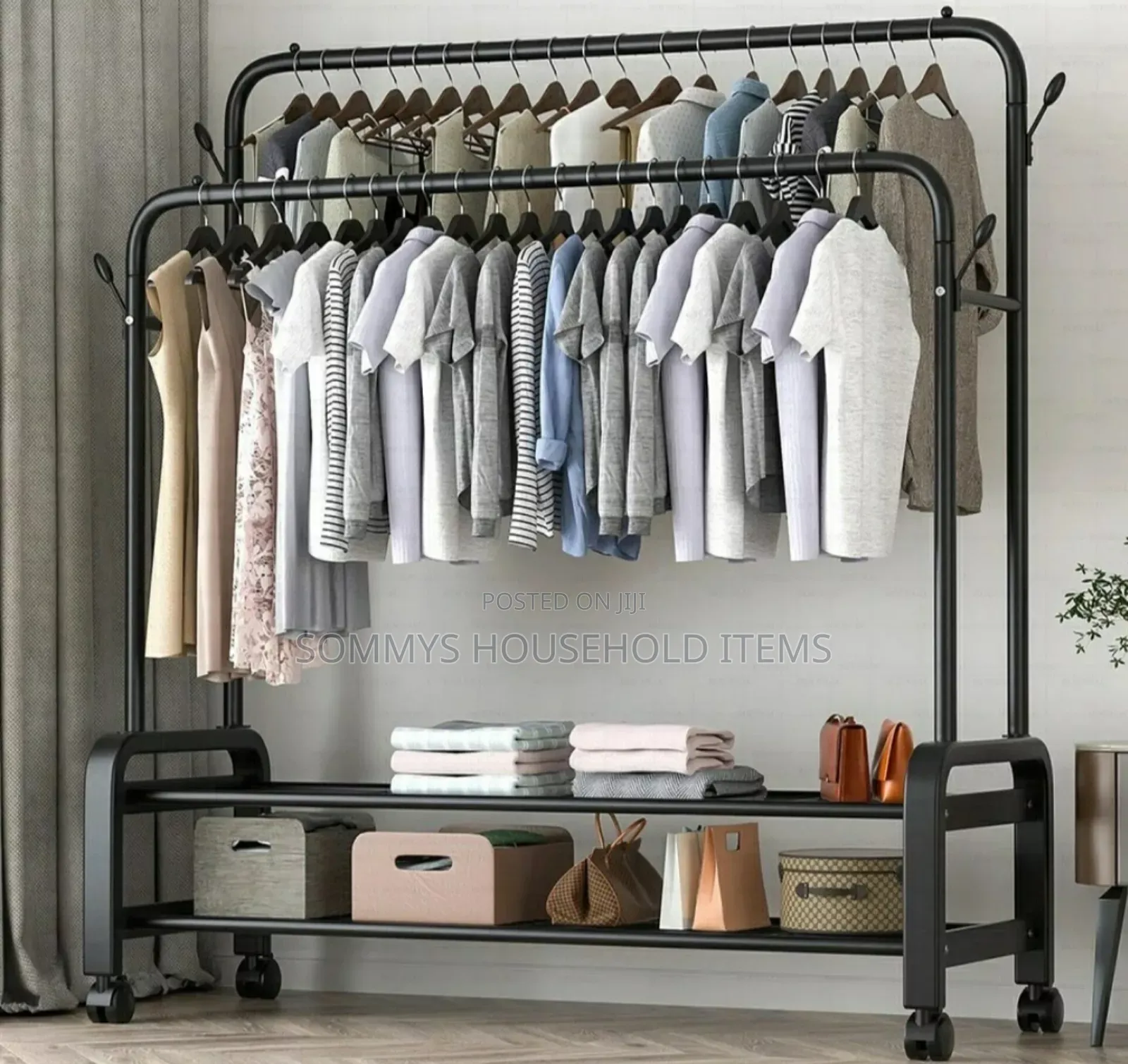 Double Pole Cloth Hanger With 2layers Shoe Rack