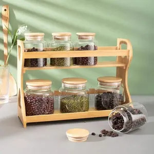 7pcs Spice Storage Airtight Jar With Spoon and Bamboo Rack