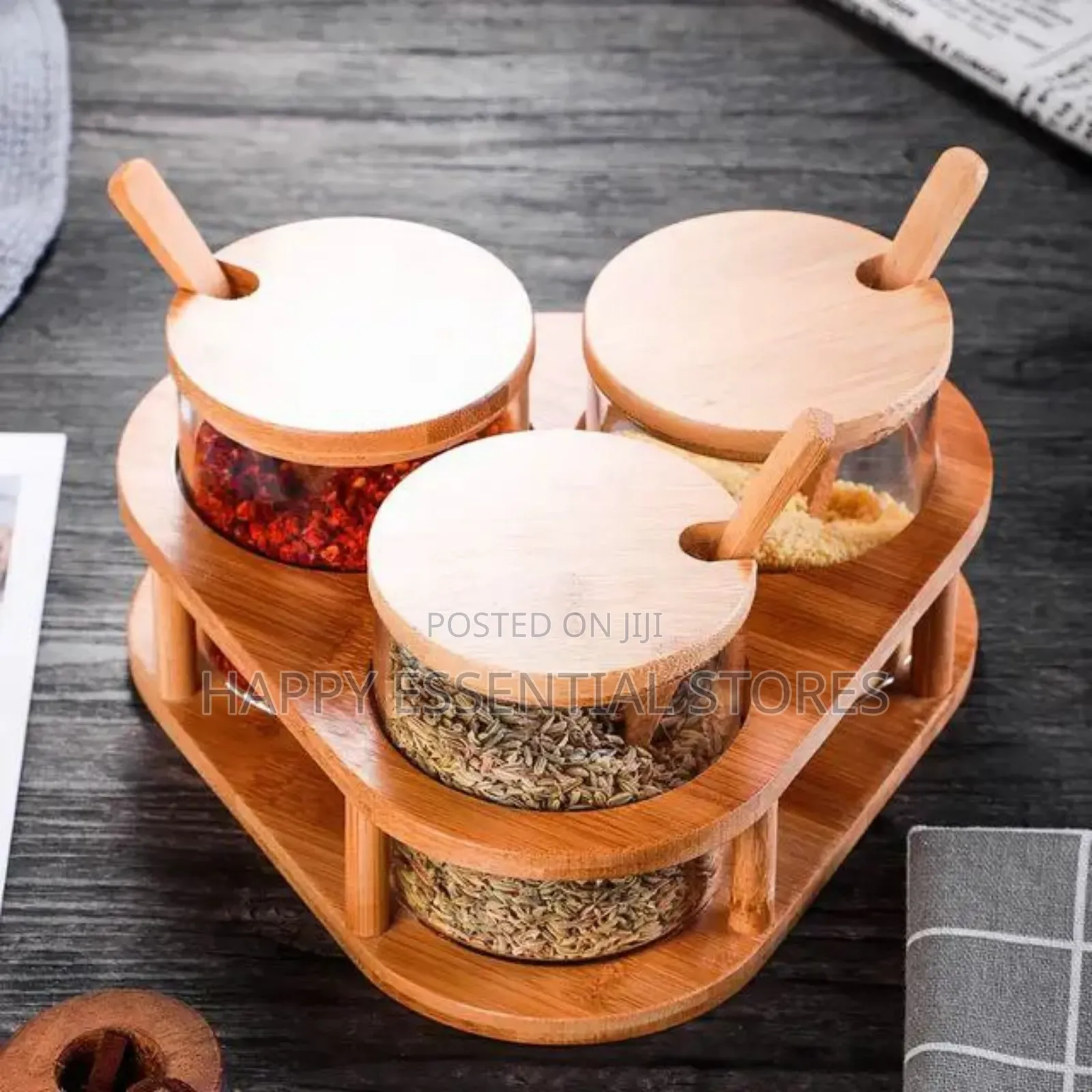 3pcs Spice Storage Jar With Bamboo Rack 