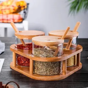 3pcs Spice Storage Jar With Bamboo Rack 