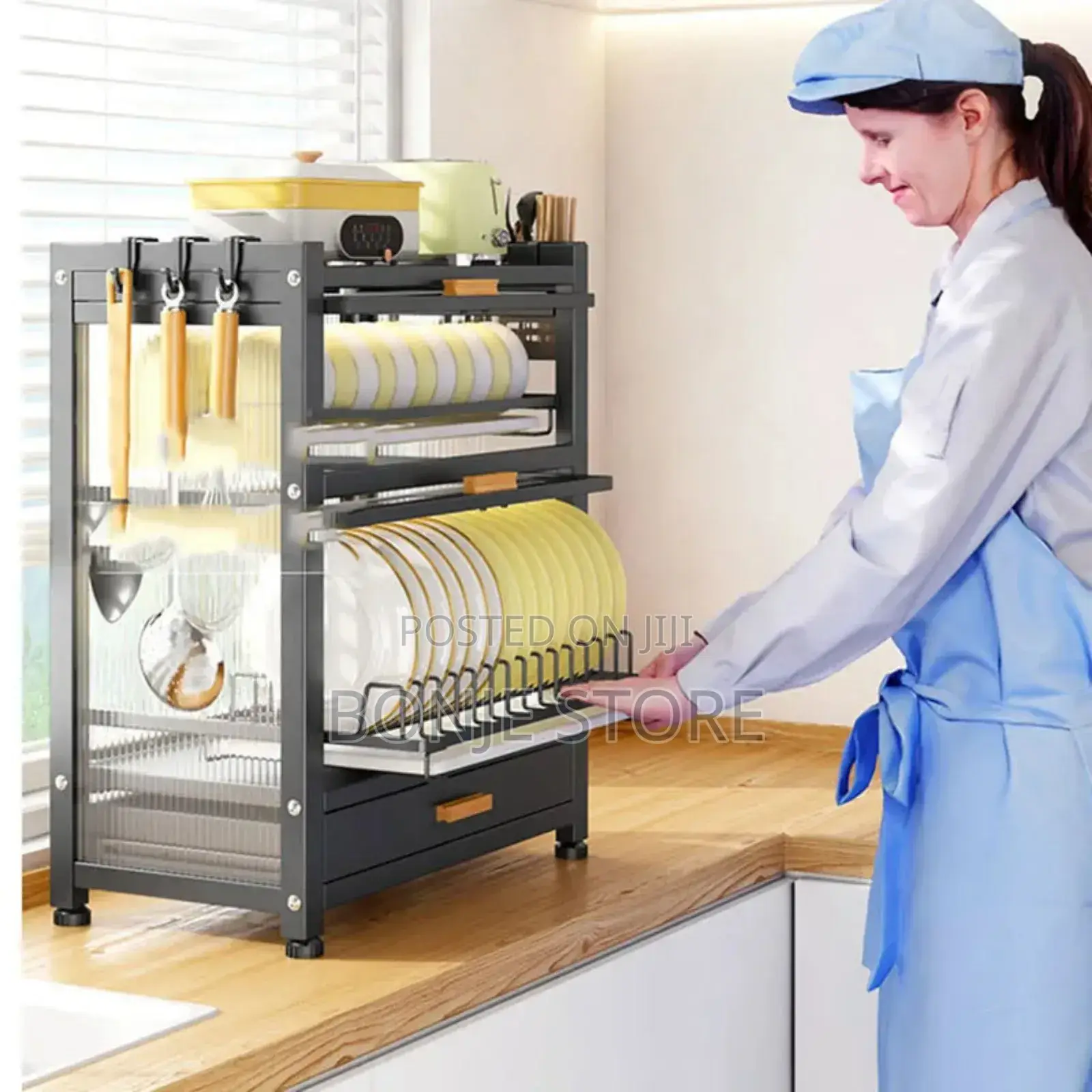 Luxury Kitchen Buffet Laden Plate Dish Rack Shelf Drawers