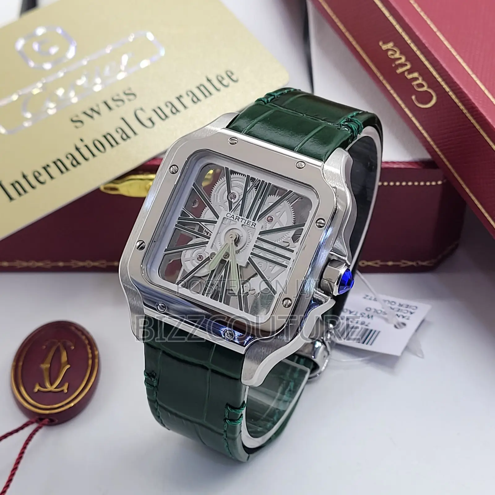 Original Cartier Mechanical Green Leather Strap Watch