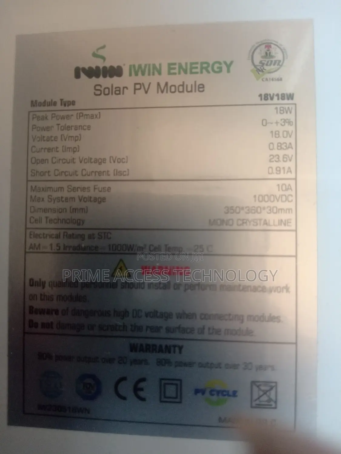 High Quality IWIN 18watts 12v Solar Panel With Plug