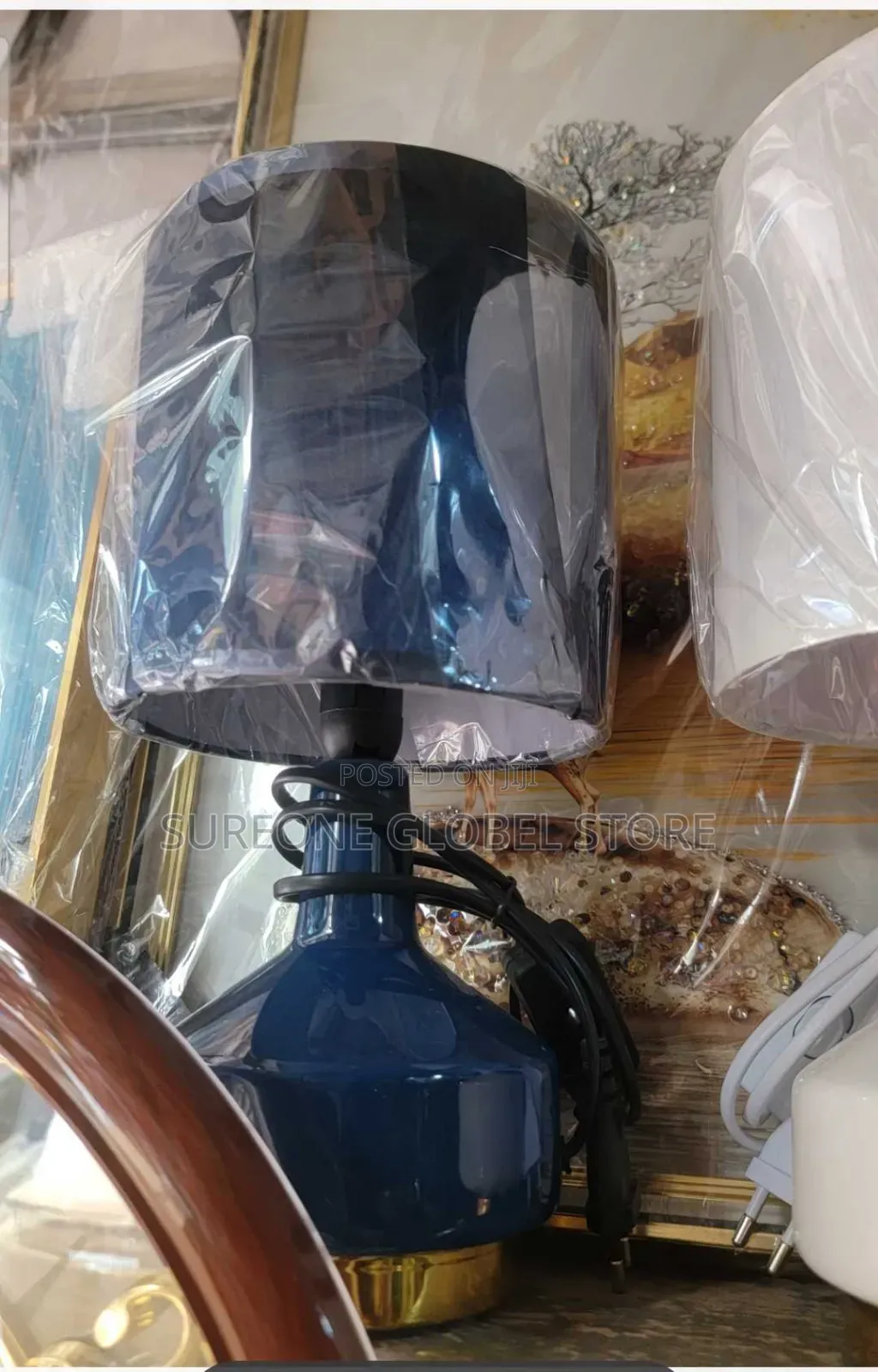 Table Lamp With a Dark Blue Ceramic
