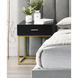 2pcs Set Nightstand Bed Side Drawer With Golden Base