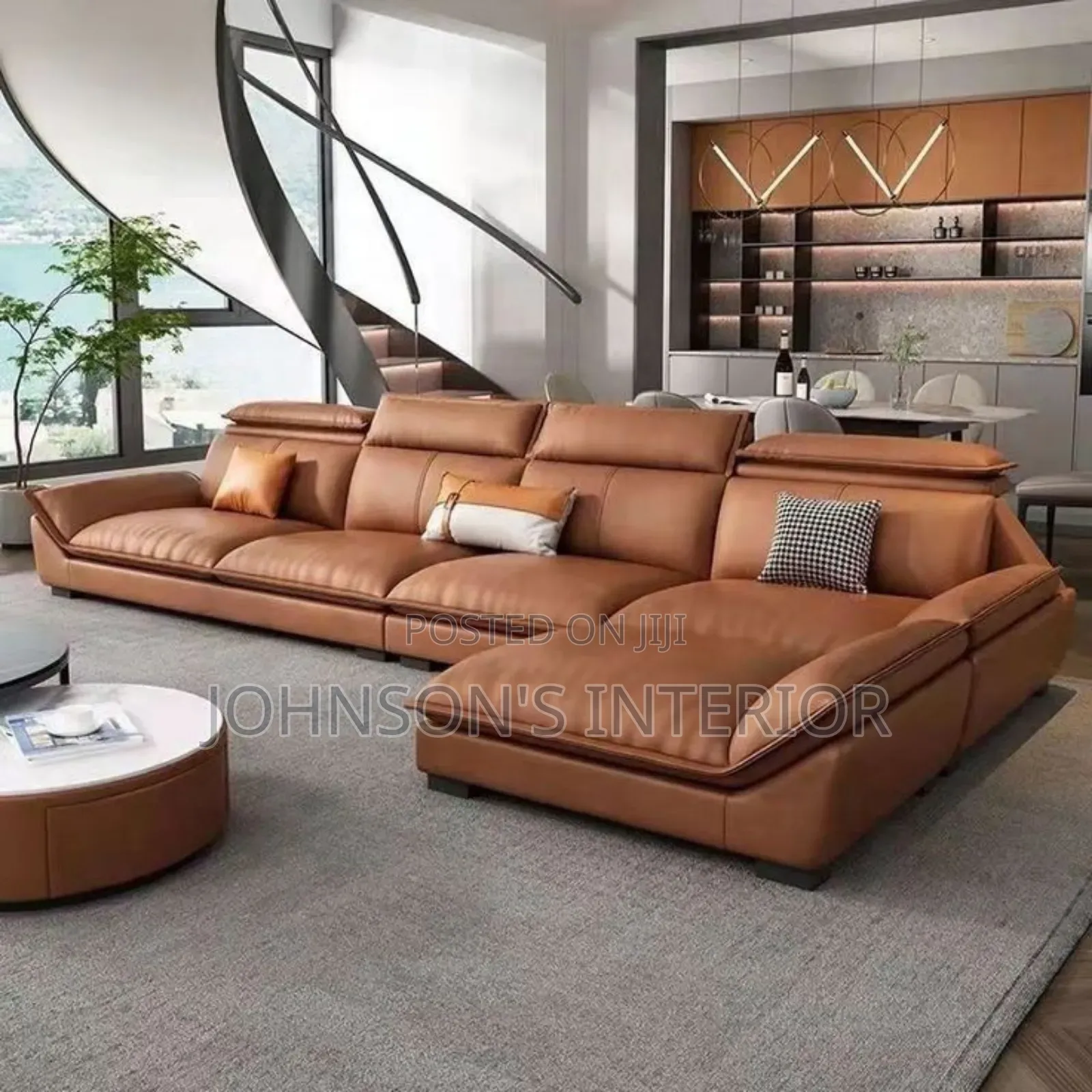 Leather Chairs. L-shape And Sectional Sofa