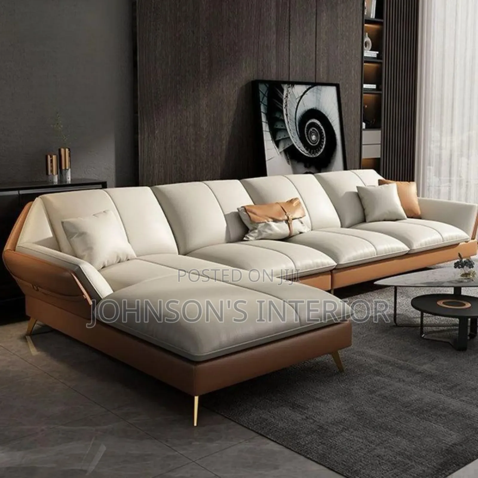 Leather Chairs. L-shape And Sectional Sofa