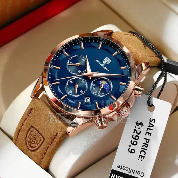 Original Poedagar Chronograph Brown Leather Strap Watch