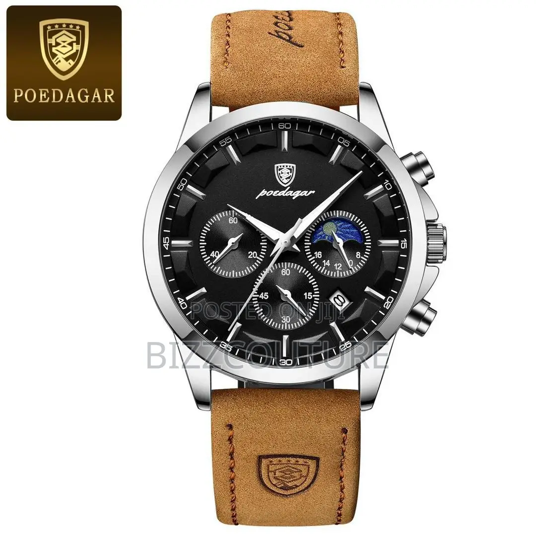 Original Poedagar Chronograph Brown Leather Strap Watch