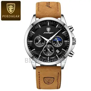 Original Poedagar Chronograph Brown Leather Strap Watch