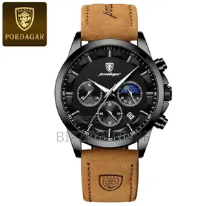Original Poedagar Chronograph Brown Leather Strap Watch