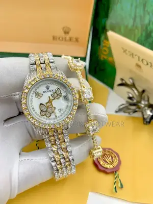 Stoned Rolex Watch and Bracelet