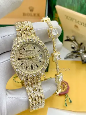 Stoned Rolex Watch and Bracelet