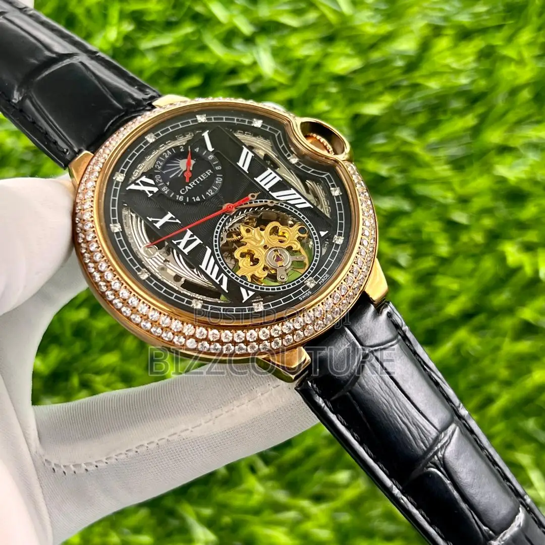 Original Cartier Mechanical Black Leather Strap Watch