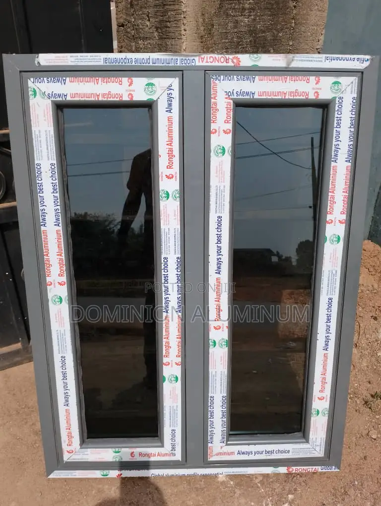 Gray/Black Aluminium Windows With Protector and Nets