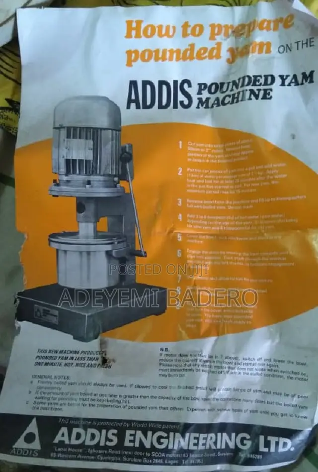 Addis Pounded Yam Machine With 1hp Motor
