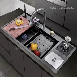 Waterfall Multifunctional Large Kitchen Sink With Trash Can