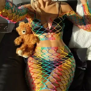 Sexy Rainbow Fishnet Body Stocking Lingerie