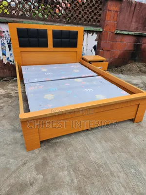 Wooden 4.5by6 Bed With Side Cupboard