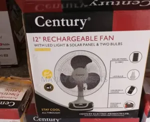 12" Century 3in1 Table Solar Fan+Panel+LED Light+2-bulbs