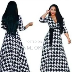 Long Beautiful White and Black v Neck Dress
