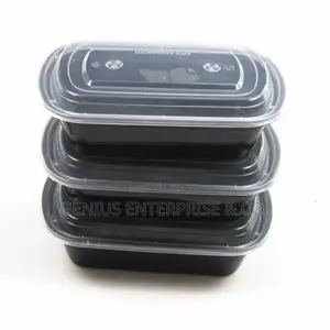 Flat Square Plastic Takeaway Plate With Cover 1000ml (50pcs)