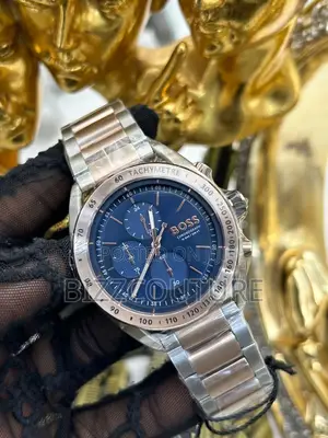 Orignal Boss Chronograph Blue Dail Silver Chain Watch