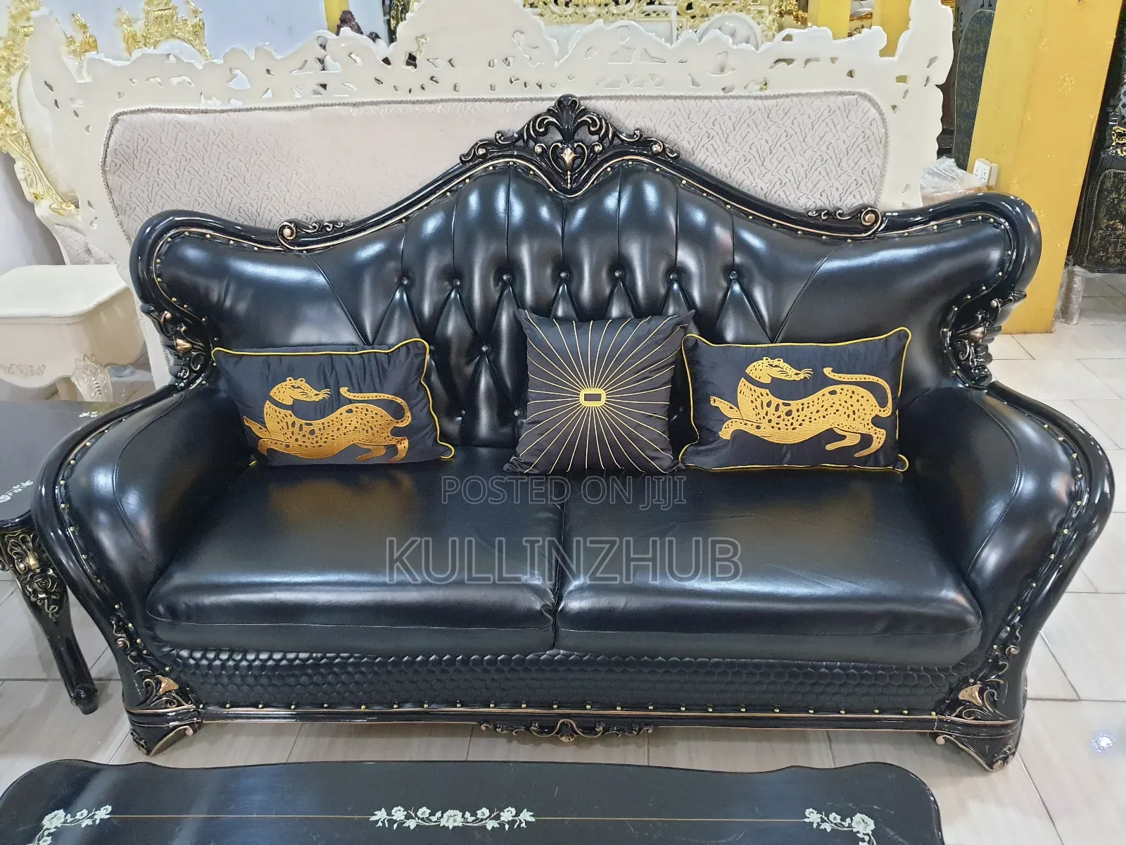 Egyptian Leather Royal Sofa
Set, 2 Side Stool Table